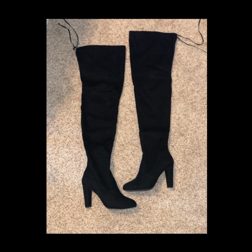 Black suede thigh high boots